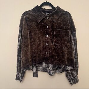 NWT Miss Me Corduroy and Plaid Button Shacket Brown Women's Size Large